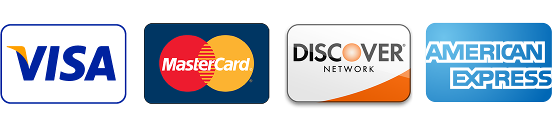 We accept Visa, Mastercard, Discover and American Express